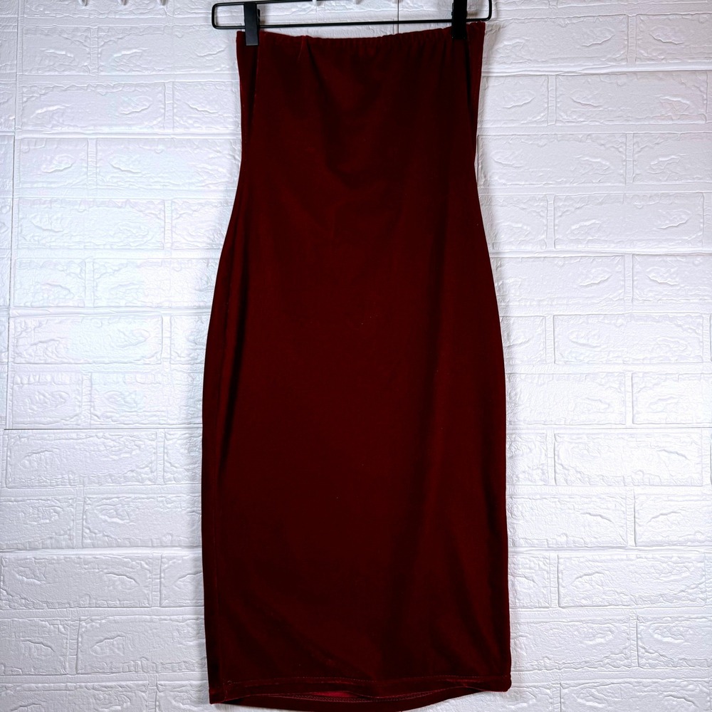 Velvet Tube Dress Women Small Burgundy Red Strapless Bodycon Mini